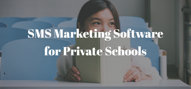 girl with a text book and title SMS Marketing Software for Private Schools in white letters